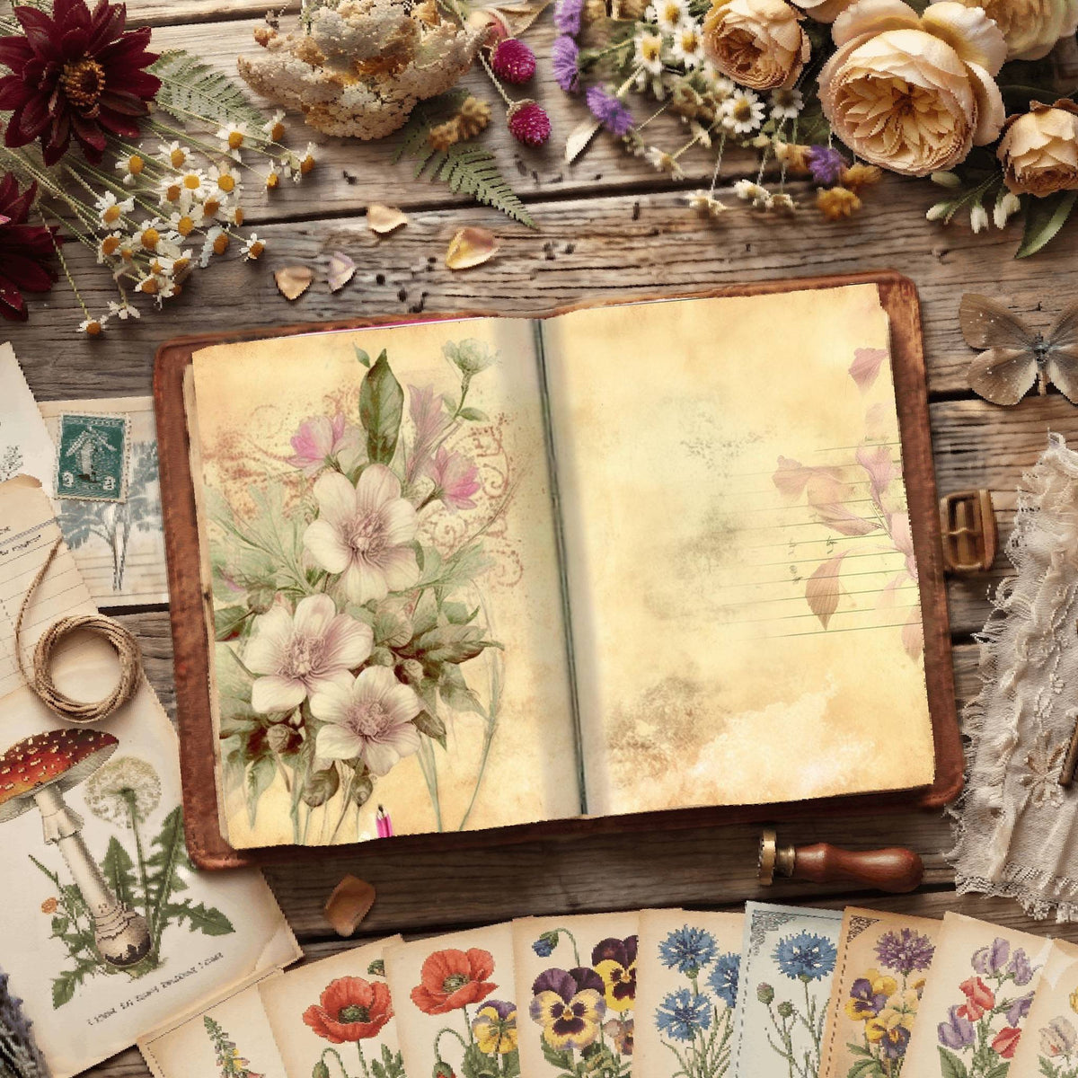 Lined Flower Digital Papers
