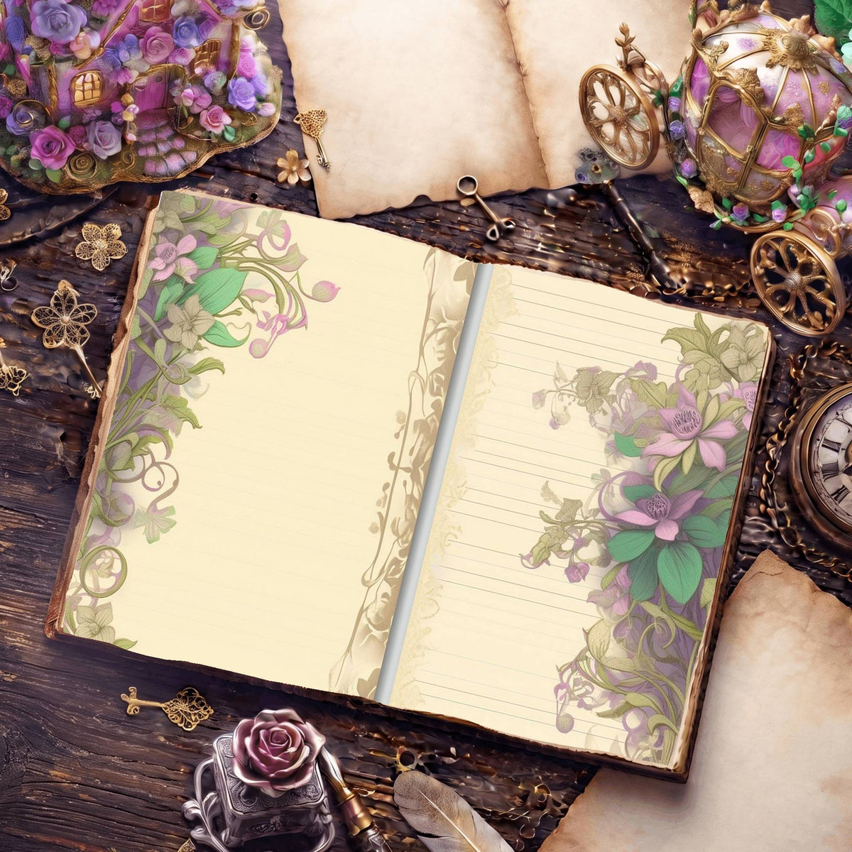 Lined Flower Digital Papers