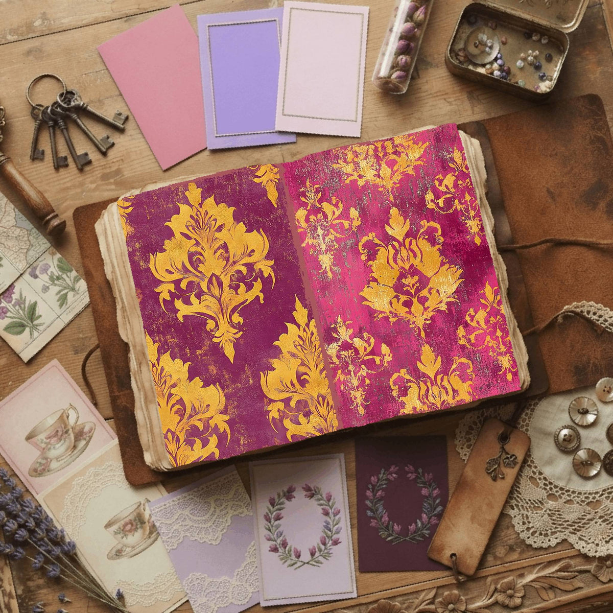 Regal Damask printable junk journal paper, page preview 24