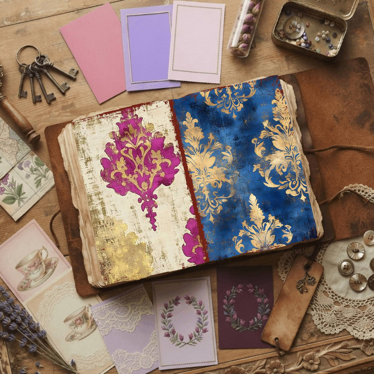 Regal Damask printable junk journal paper, page preview 24