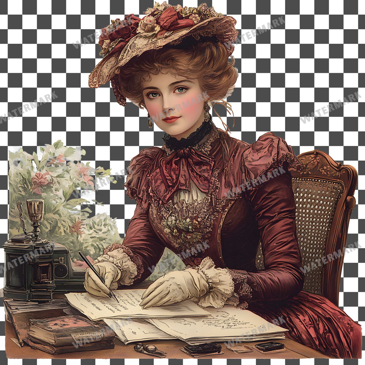 Woman Writer Vintage Style Clipart Pngs