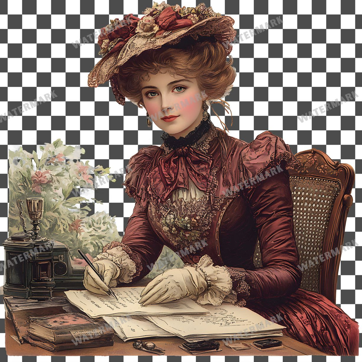 Woman Writer Vintage Style Clipart Pngs
