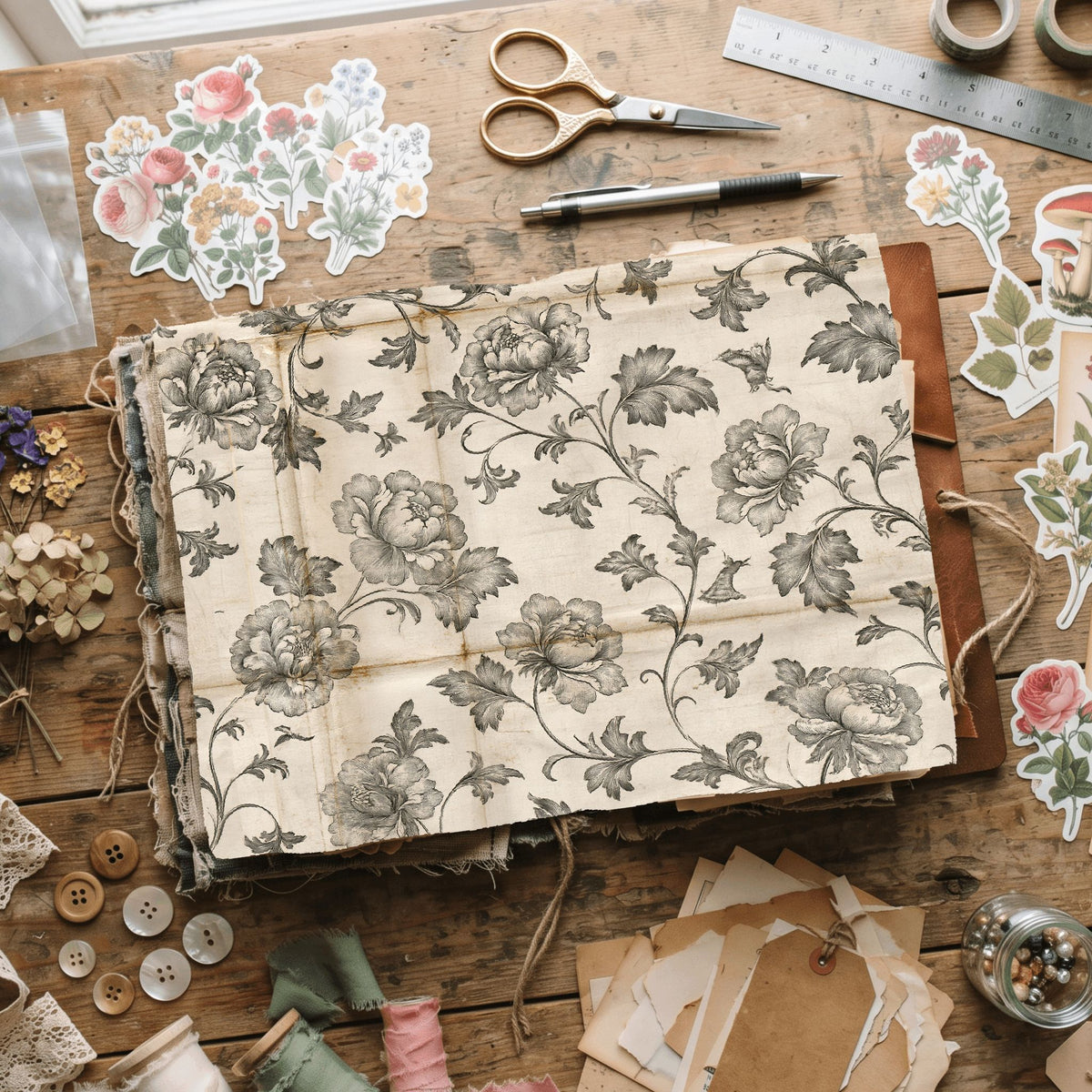 Aged Sepia Floral Vine Wallpaper