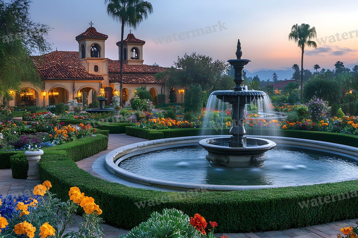 Baroque Fountain Garden digital photo backdrop for photo editing, preview 24