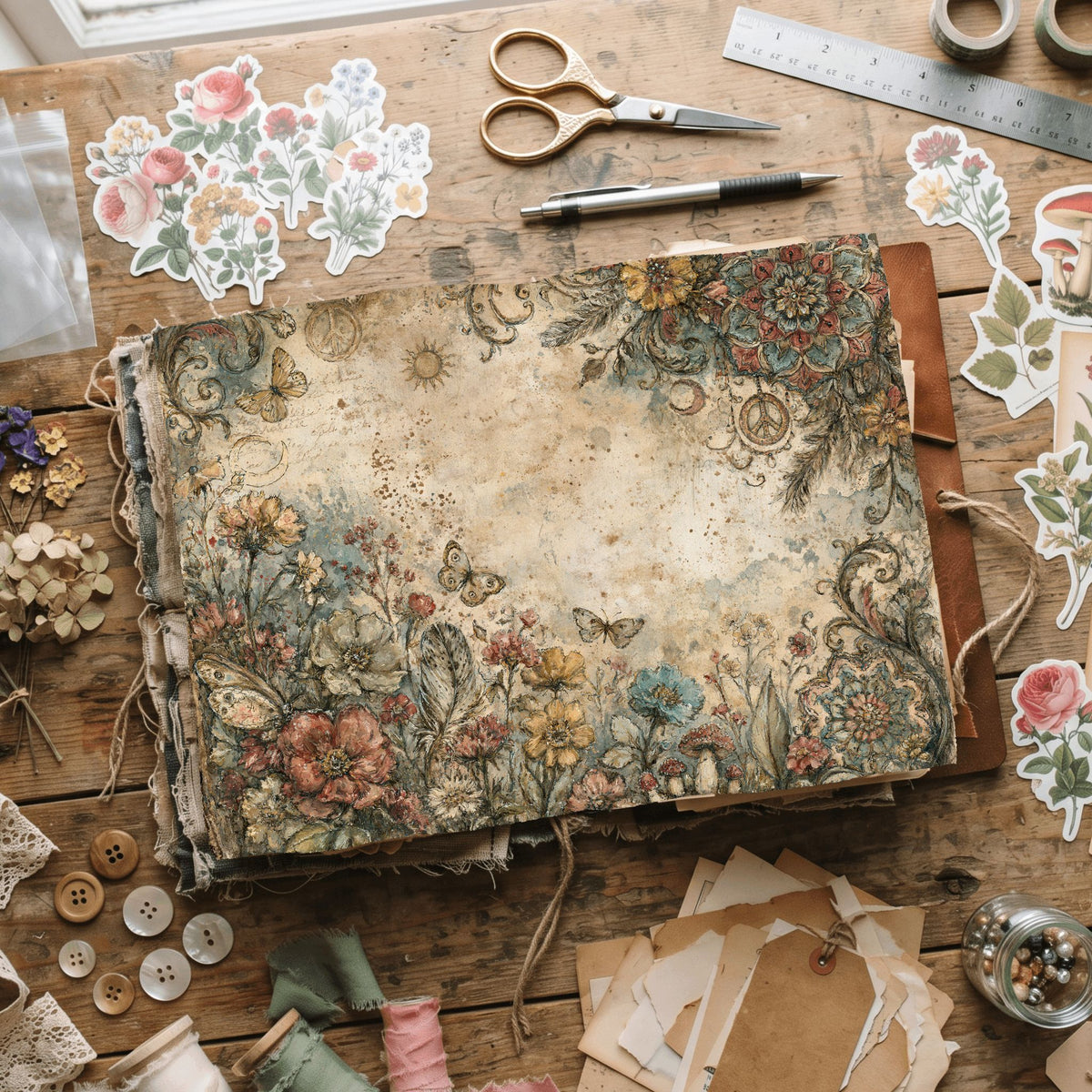 Bohemian Wildflower Journal Paper printable junk journal paper, page preview 25