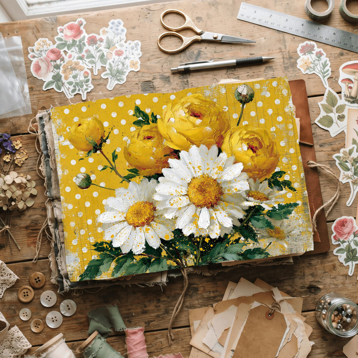 Bright Yellow Shabby Chic Journal Paper