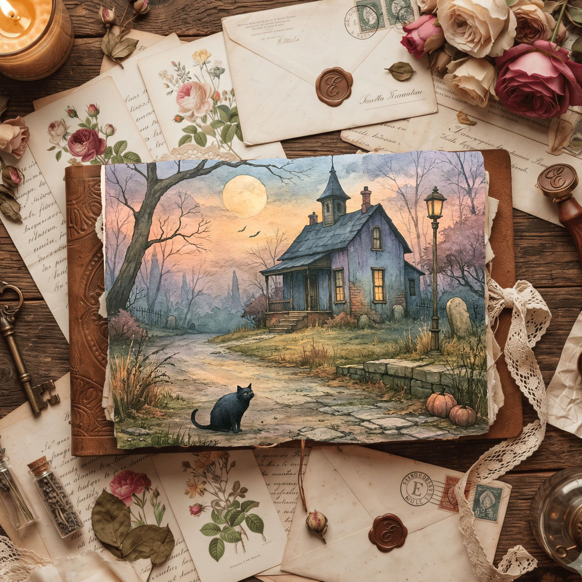 Purple Halloween Watercolor Art