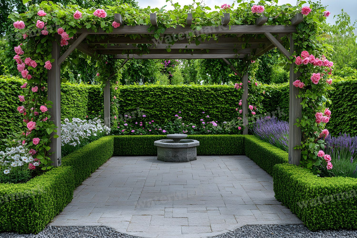 Secret Garden Pergola digital photo backdrop for photo editing, preview 24