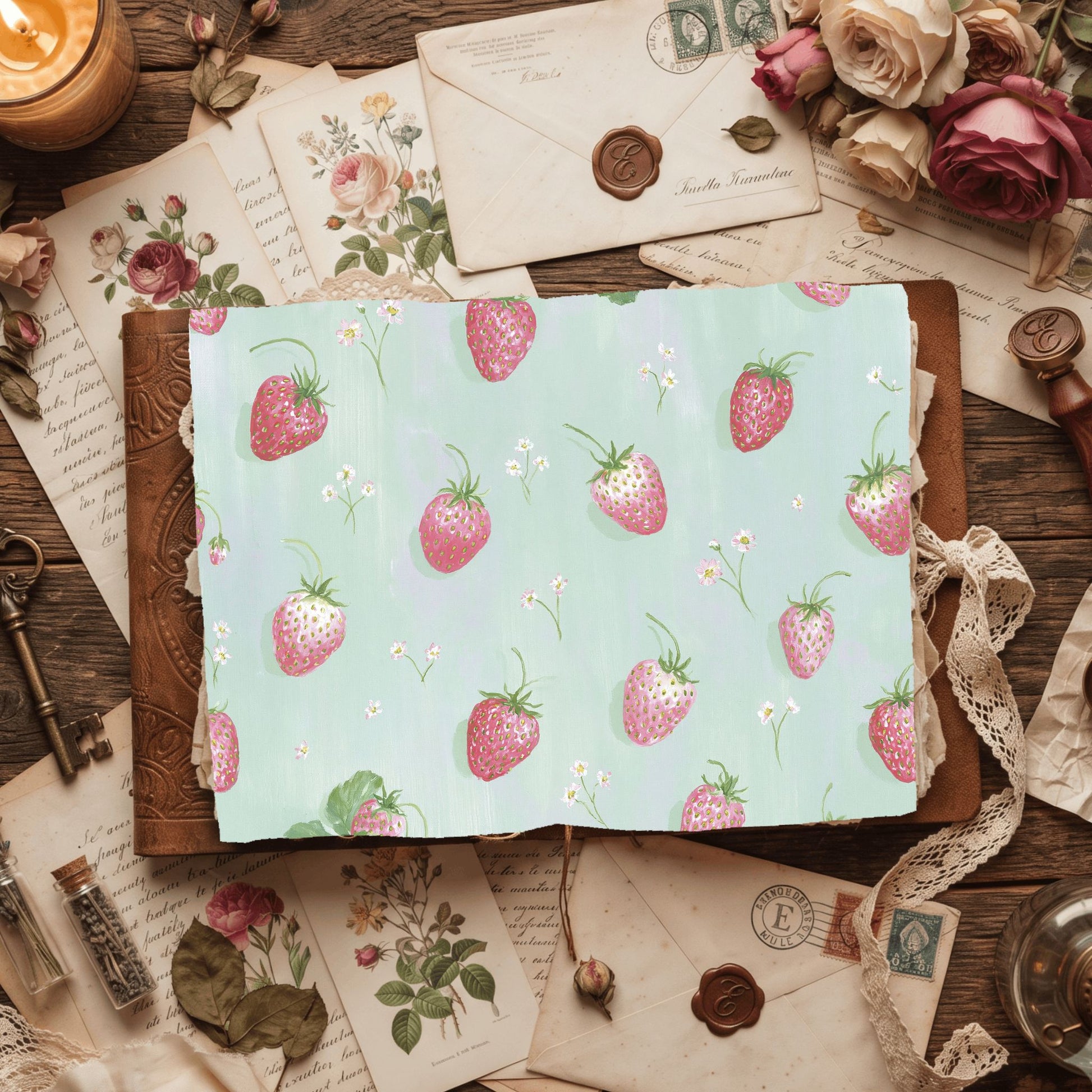 Strawberry Botanical Scrapbook Paper