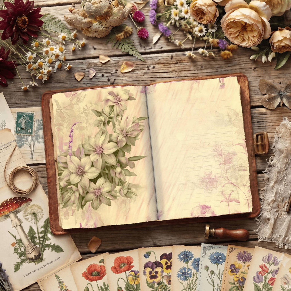 Lined Flower Digital Papers