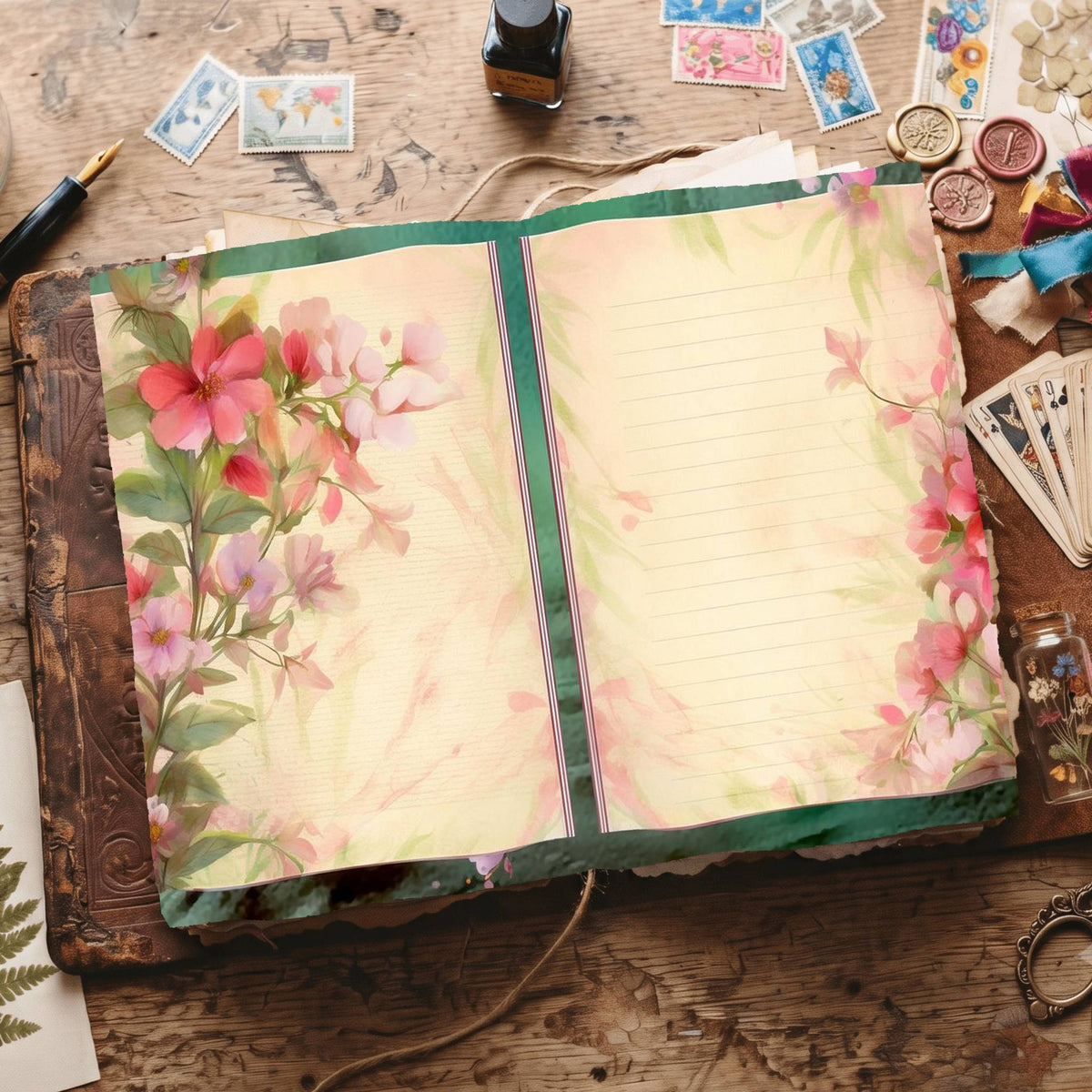 Lined Flower Digital Papers
