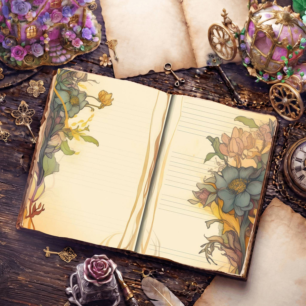Lined Flower Digital Papers