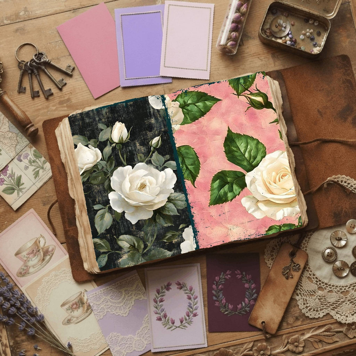 Rose printable junk journal paper, page preview 25