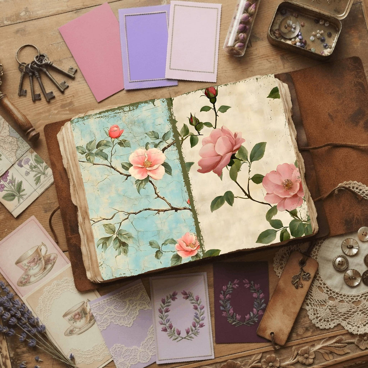 Rose printable junk journal paper, page preview 25