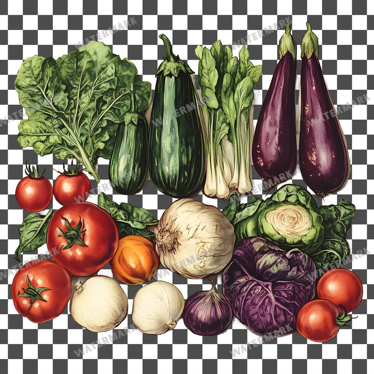 Vegetables Vintage Style Clipart Pngs