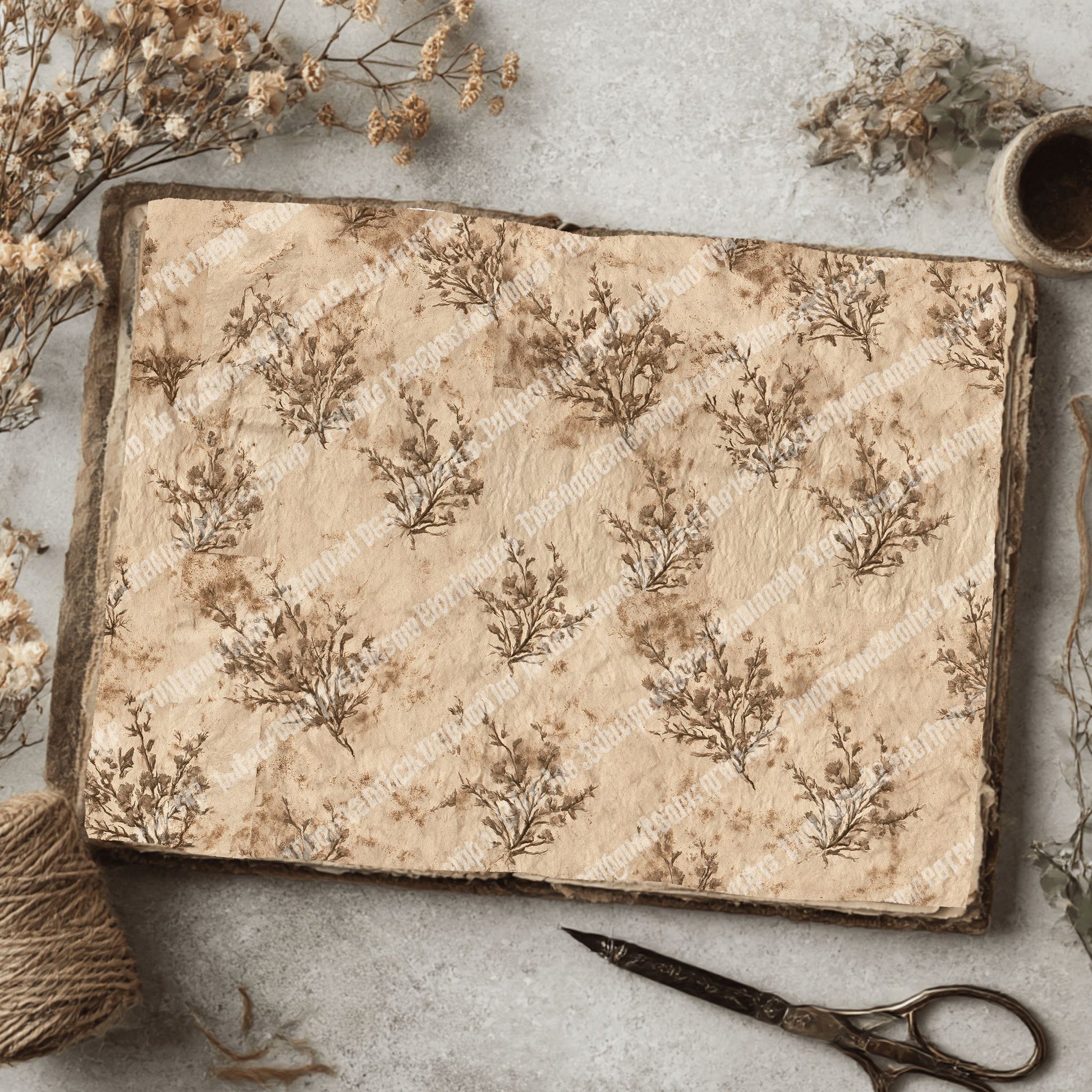 Aged Sepia Floral Vine Wallpaper