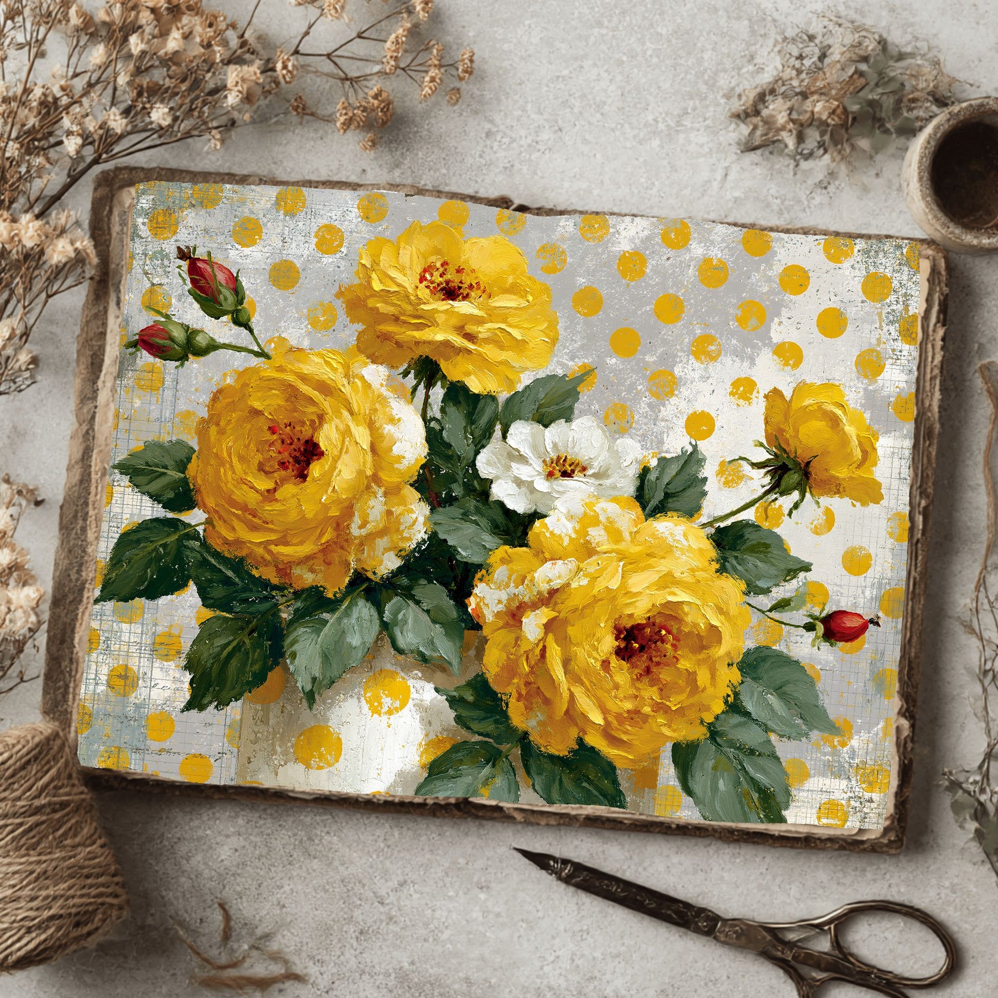 Bright Yellow Shabby Chic Journal Paper
