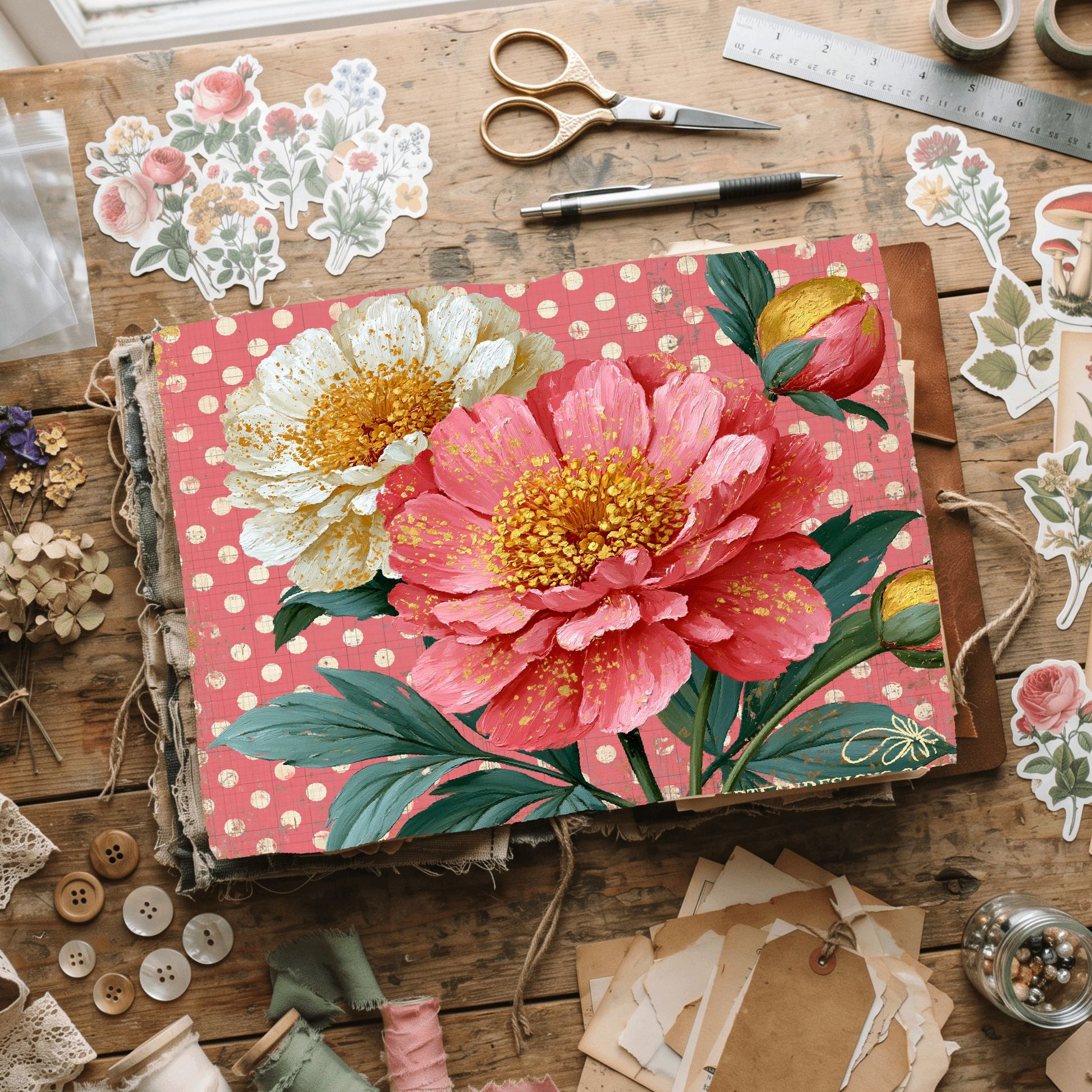 Pink & Gold Shabby Chic Journal Paper