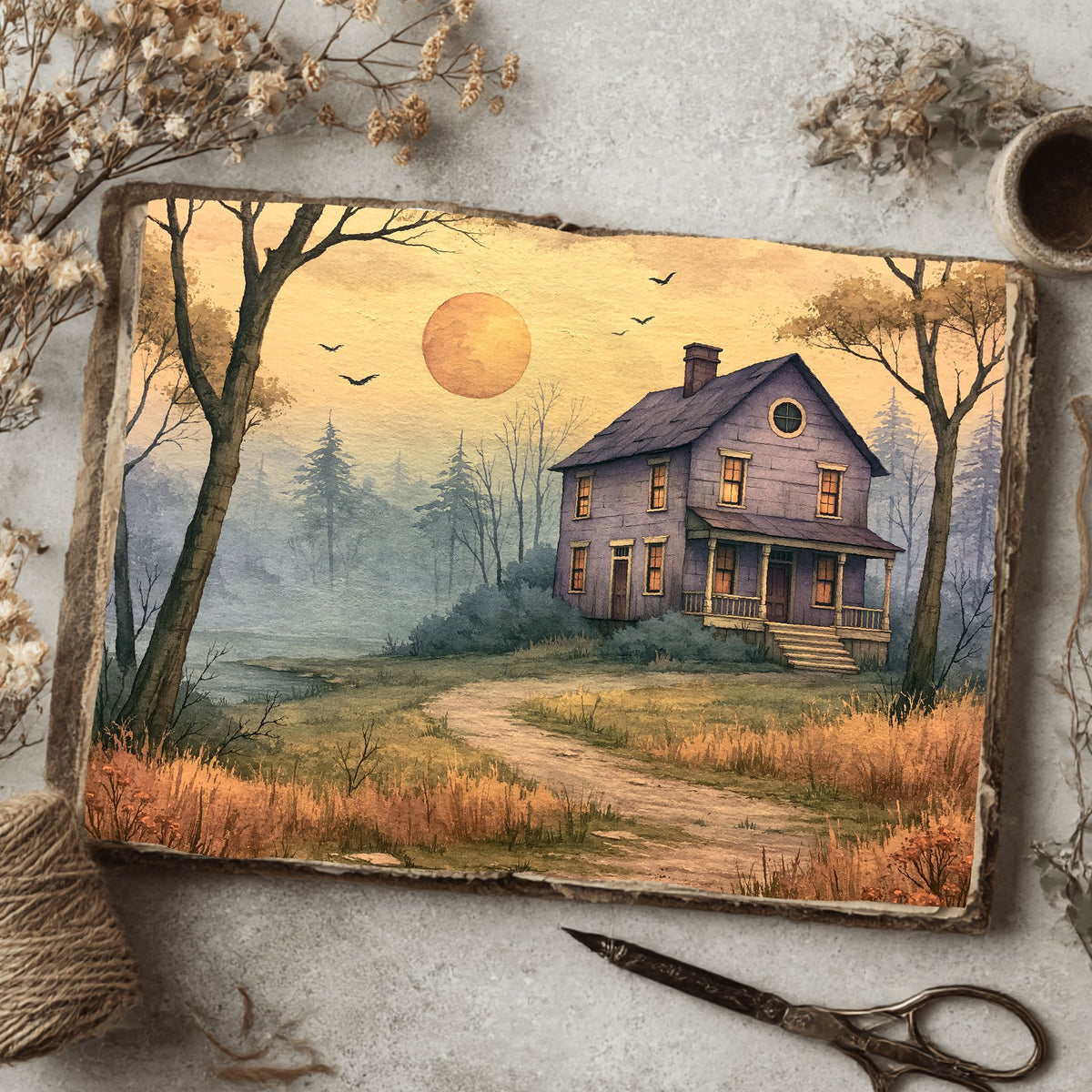 Purple Halloween Watercolor Art