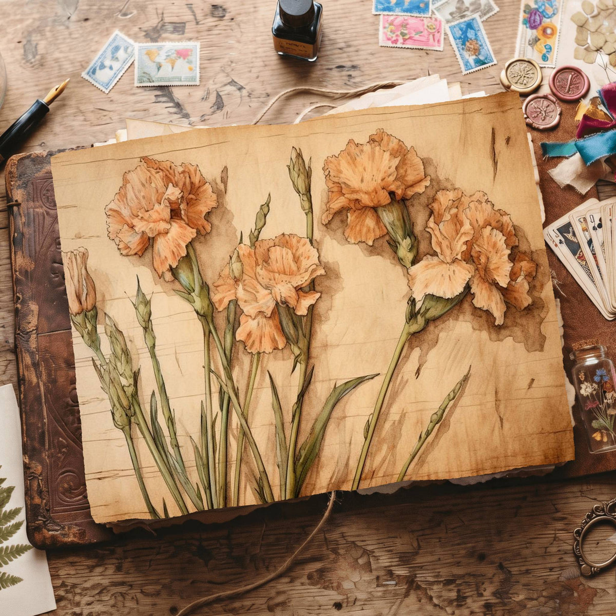 Autumn Carnations Digital Papers