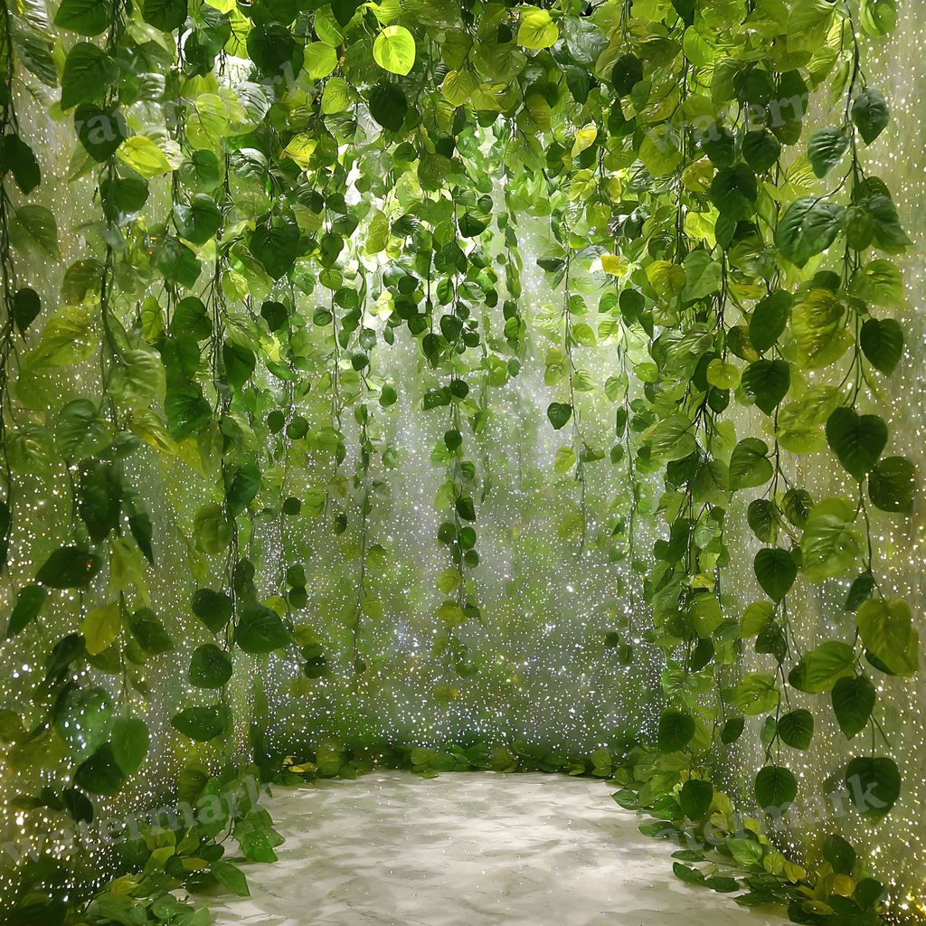 Leafy Green Flower Wall digital photo backdrop for photo editing, preview 25