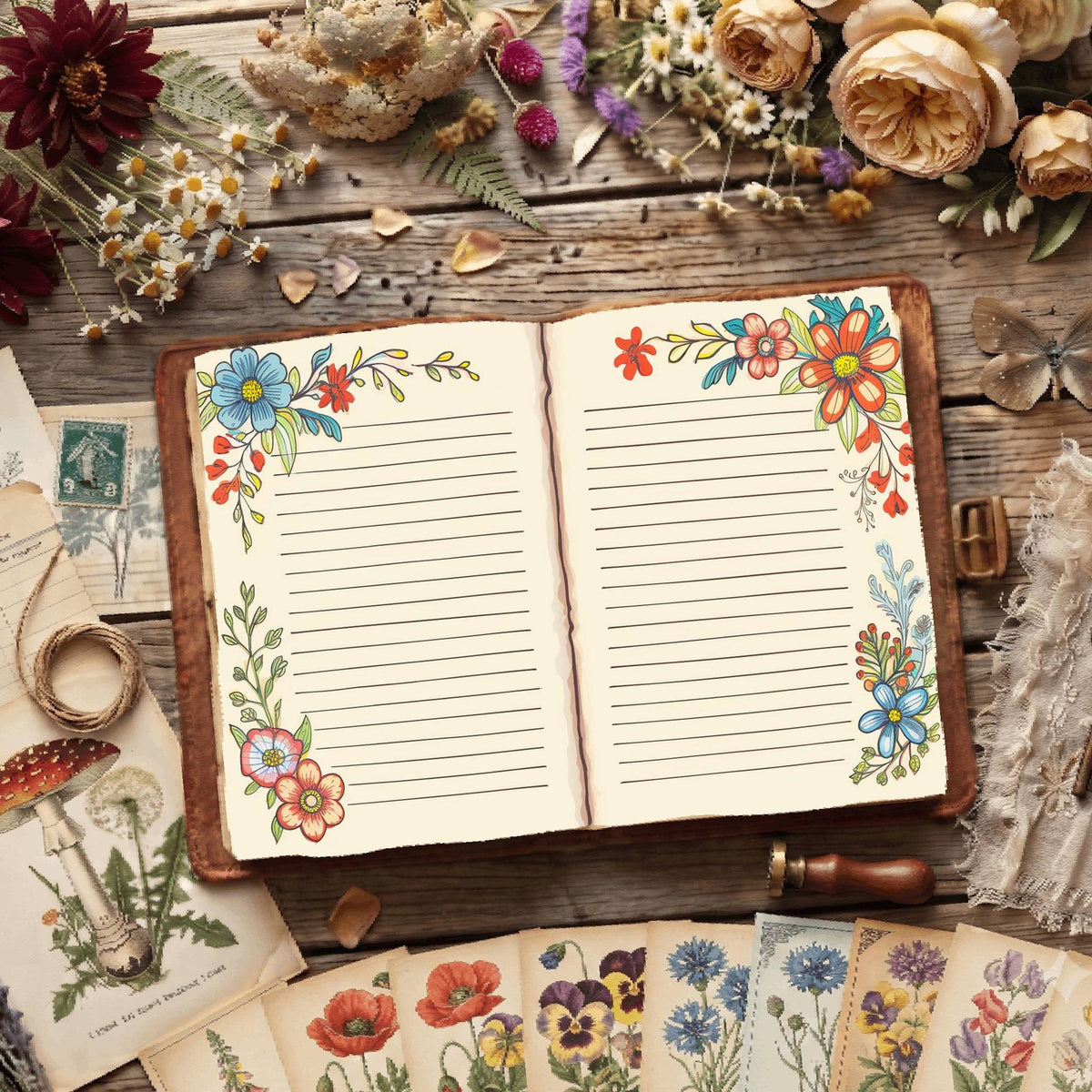 Lined Floral Digital Papers