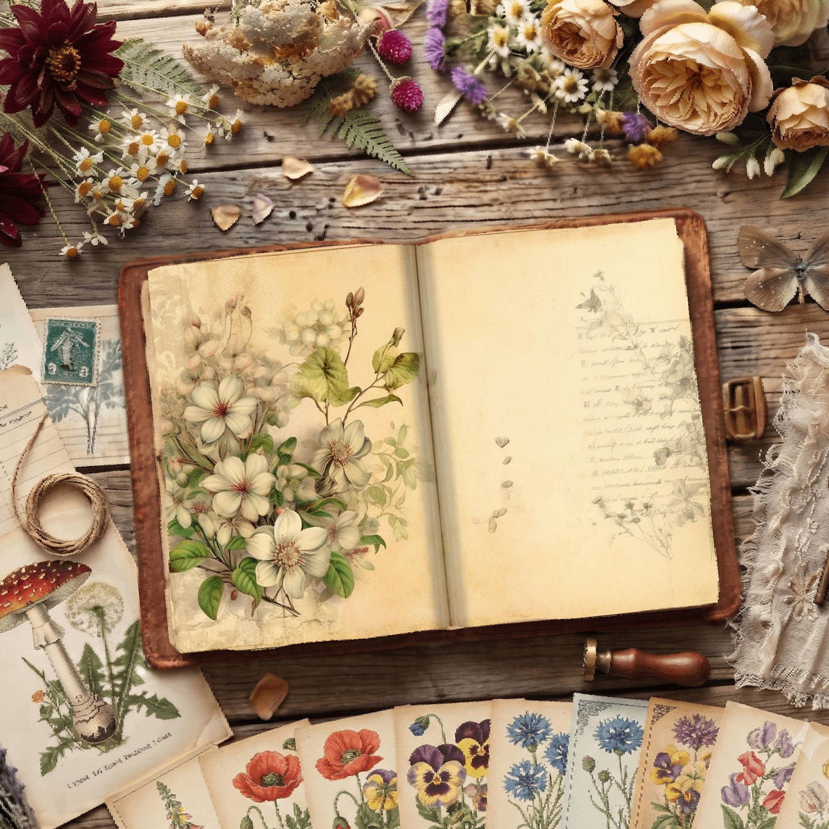 Lined Flower Digital Papers
