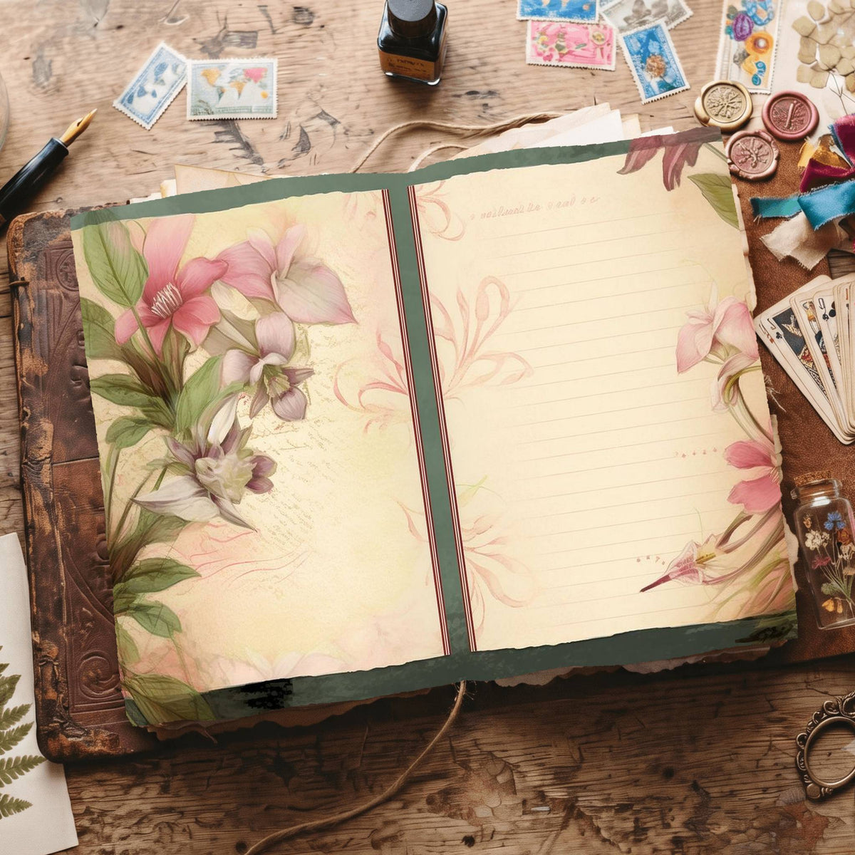 Lined Flower Digital Papers