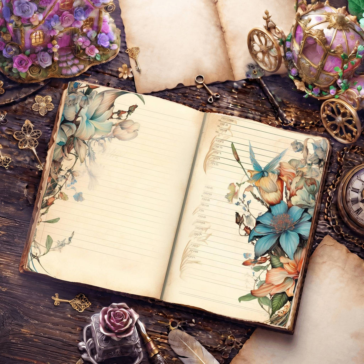 Lined Flower Digital Papers
