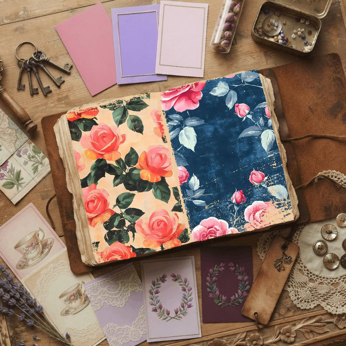 Rose printable junk journal paper, page preview 26