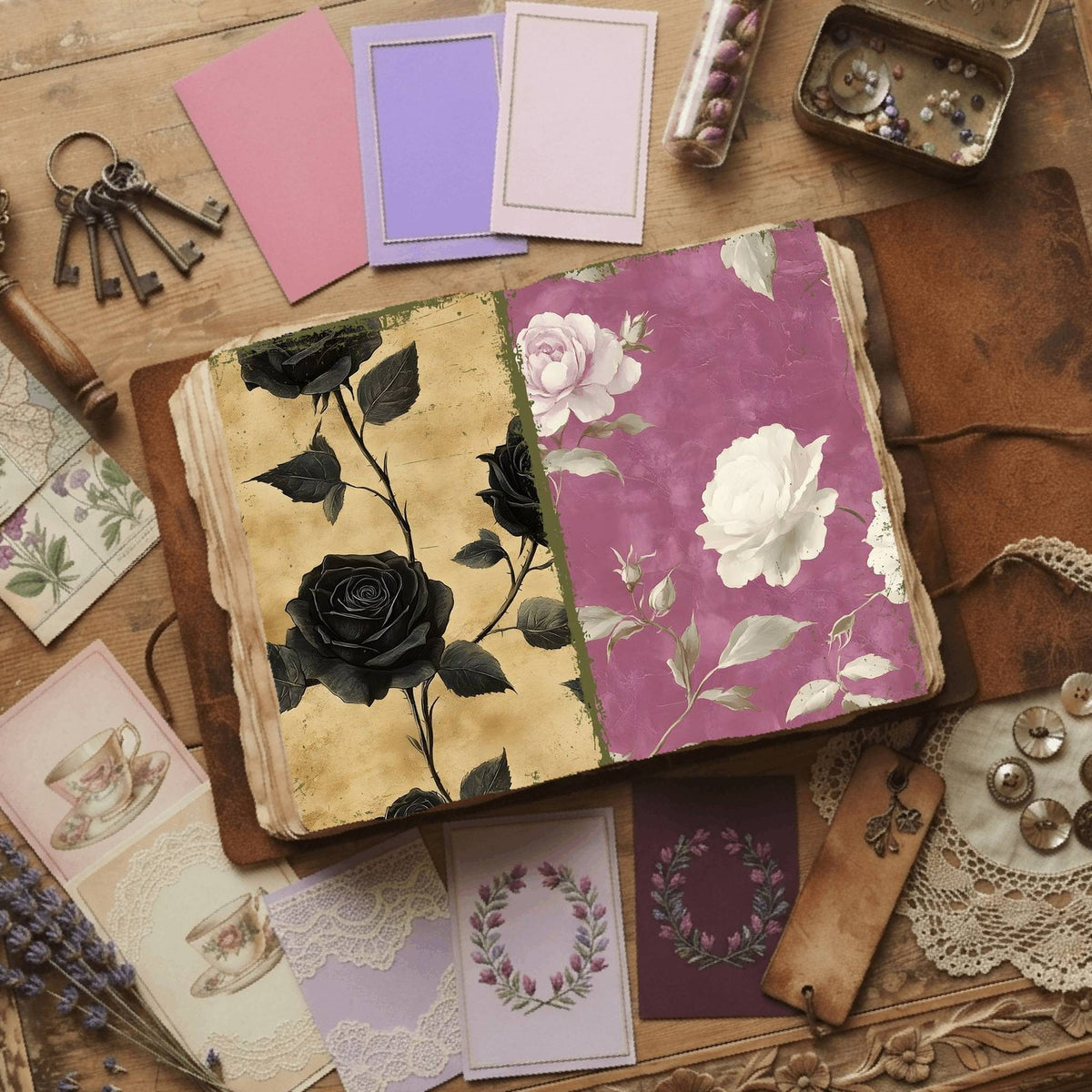 Rose printable junk journal paper, page preview 26