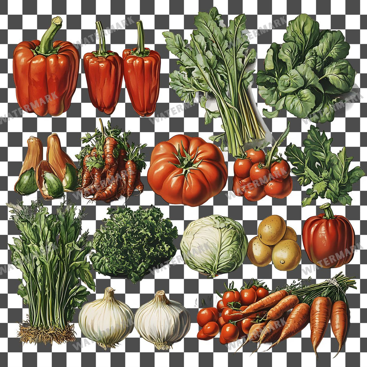 Vegetables Vintage Style Clipart Pngs