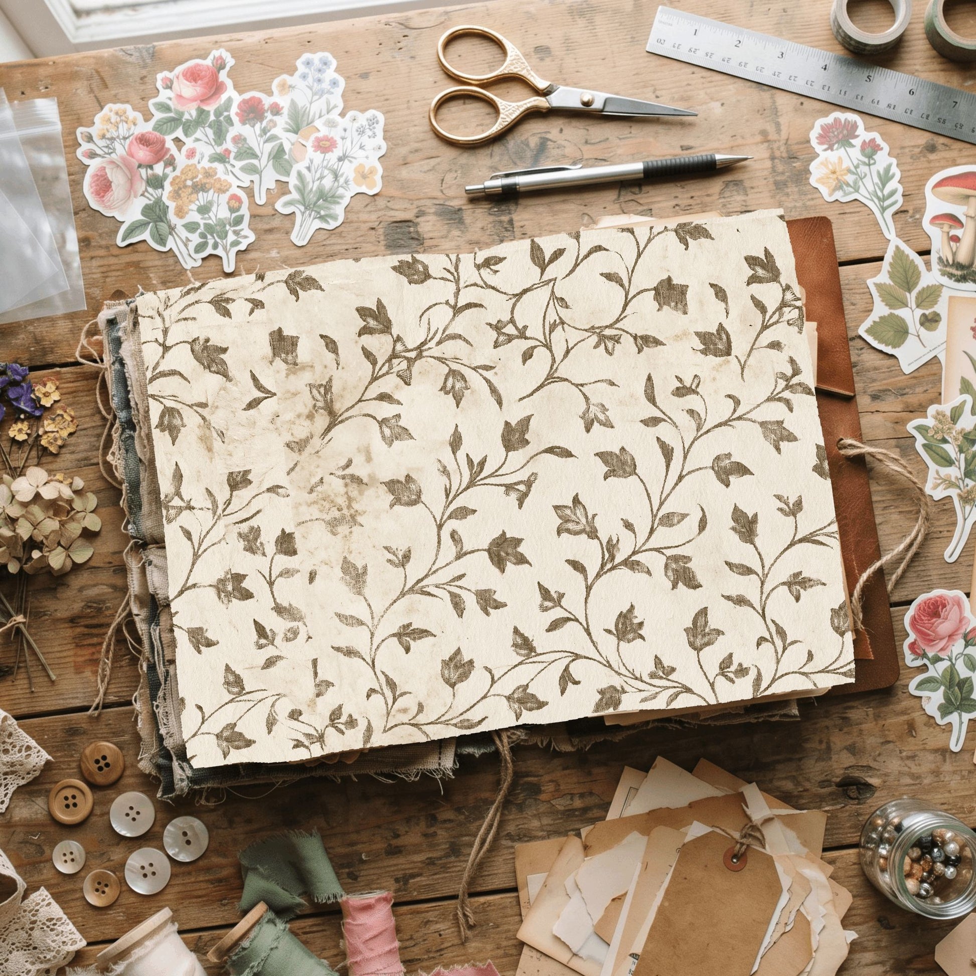 Aged Sepia Floral Vine Wallpaper