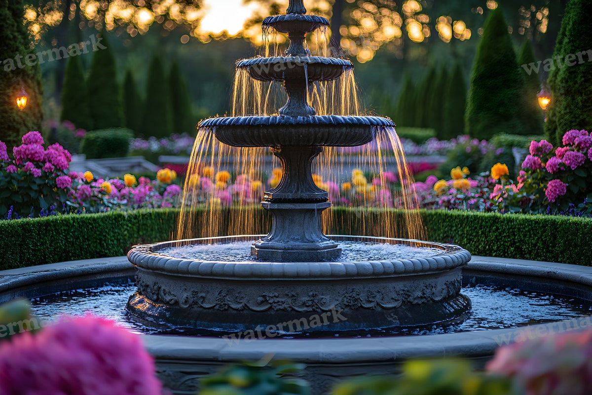 Baroque Fountain Garden digital photo backdrop for photo editing, preview 26