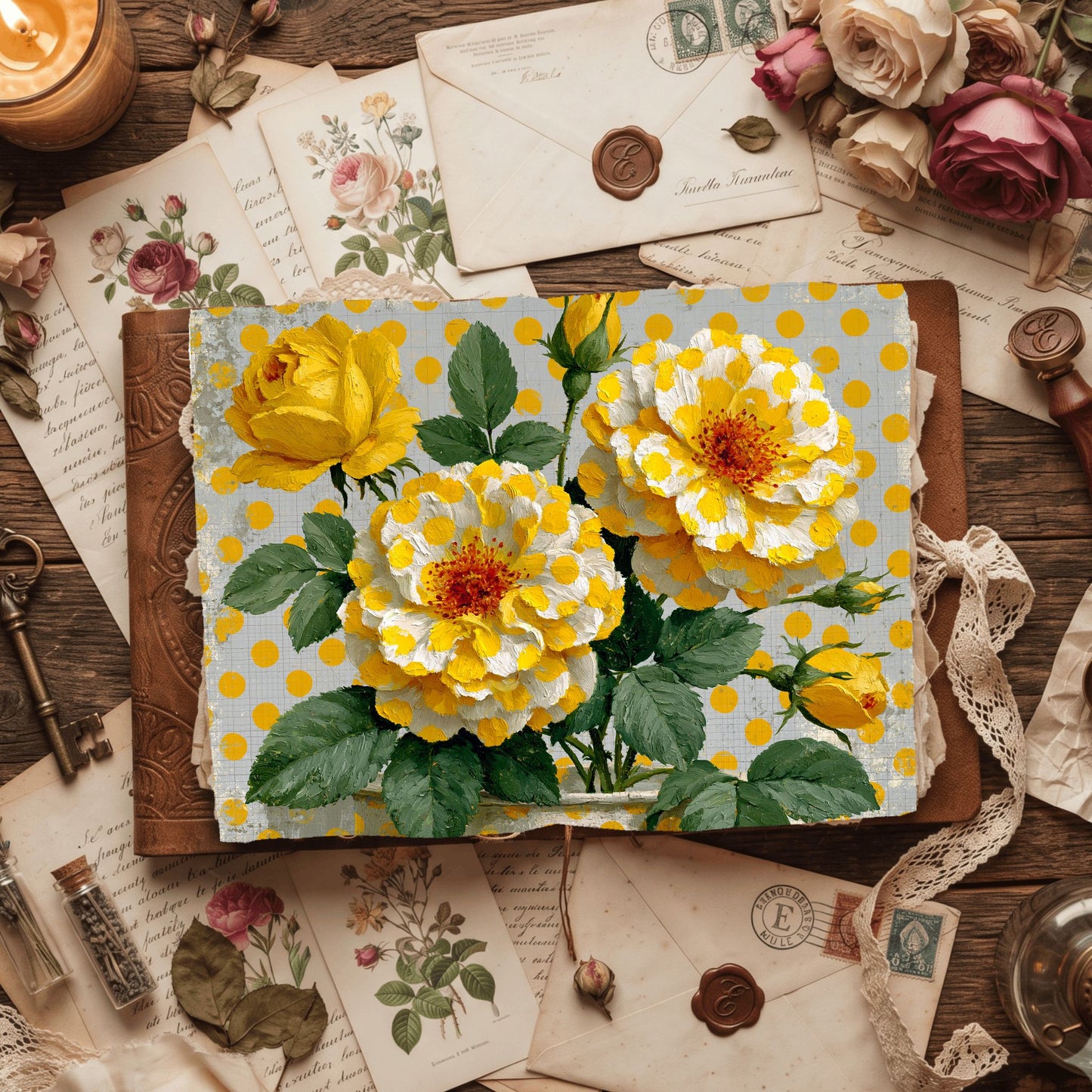 Bright Yellow Shabby Chic Journal Paper
