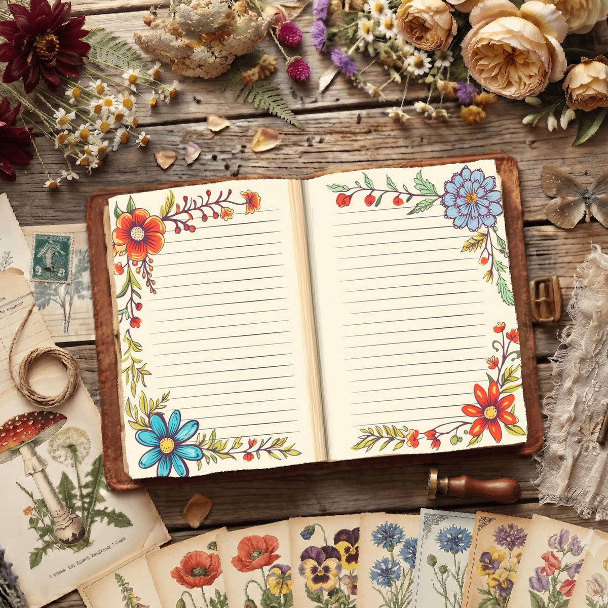 Lined Floral Digital Papers