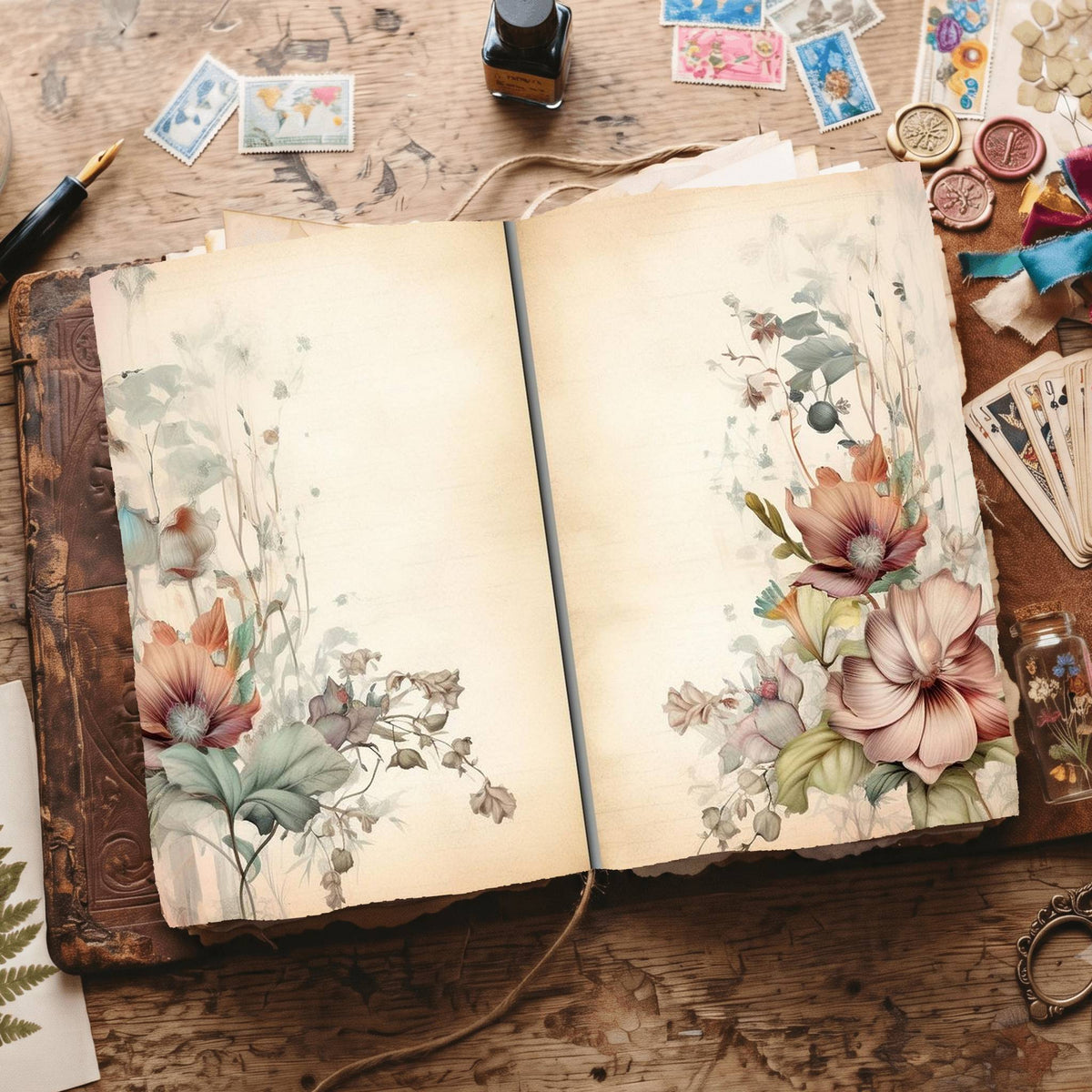 Lined Flower Digital Papers
