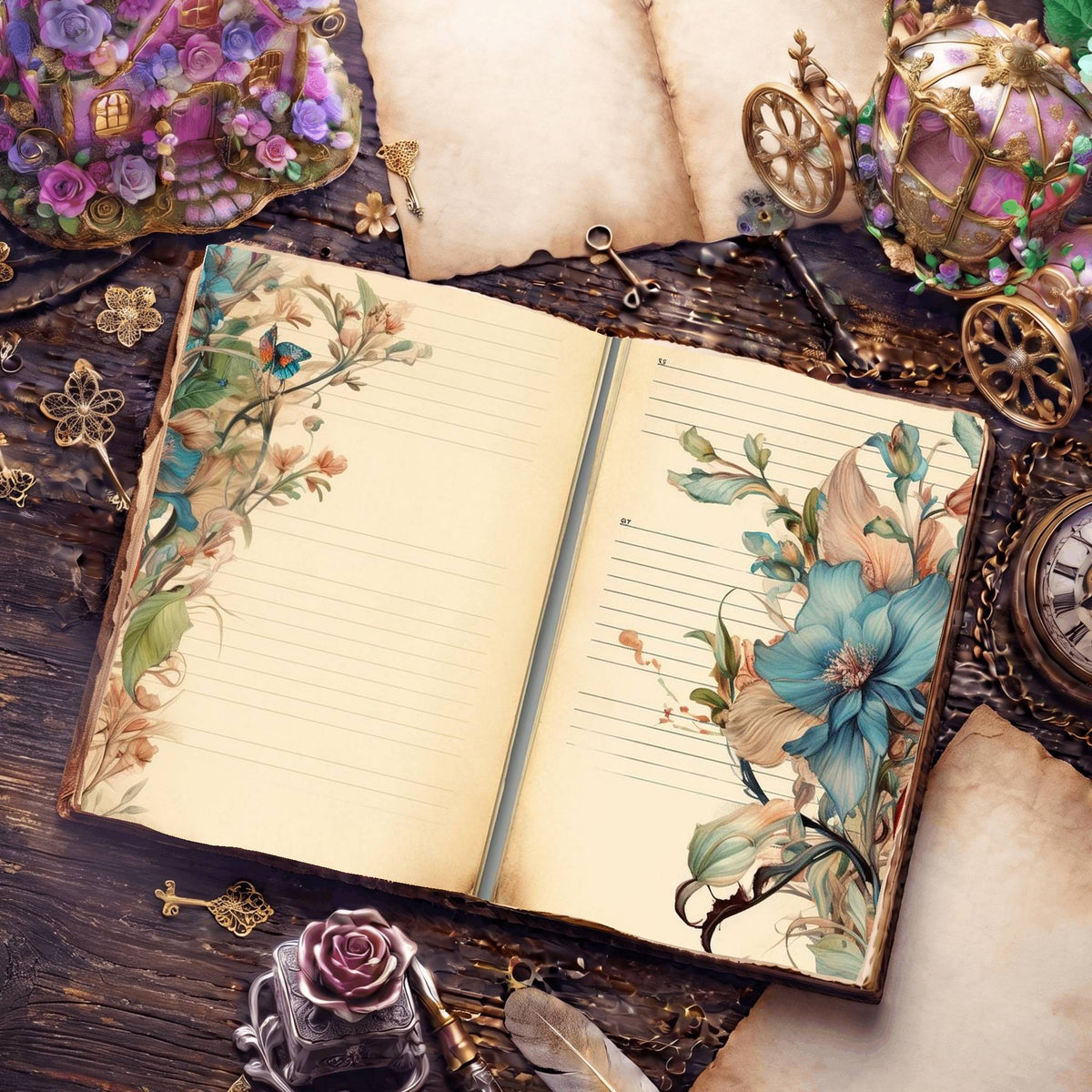 Lined Flower Digital Papers