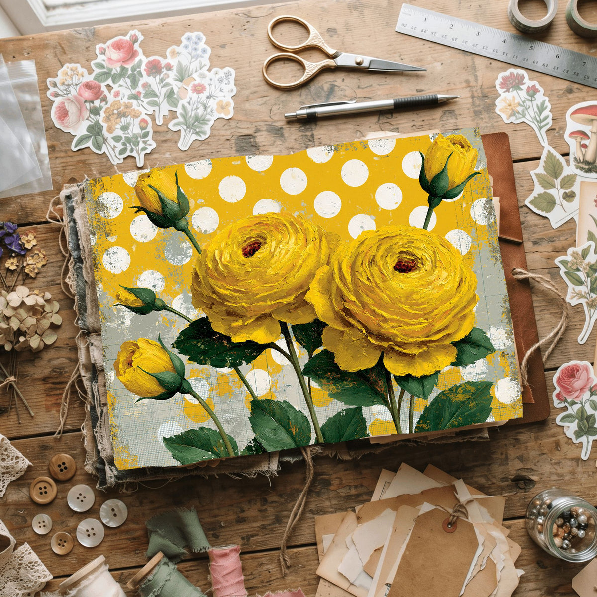 Bright Yellow Shabby Chic Journal Paper
