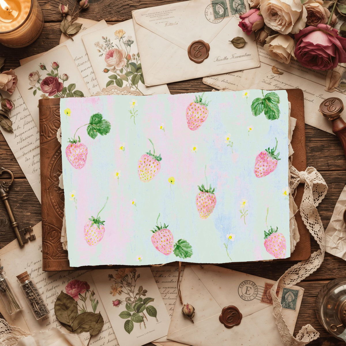 Strawberry Botanical Scrapbook Paper