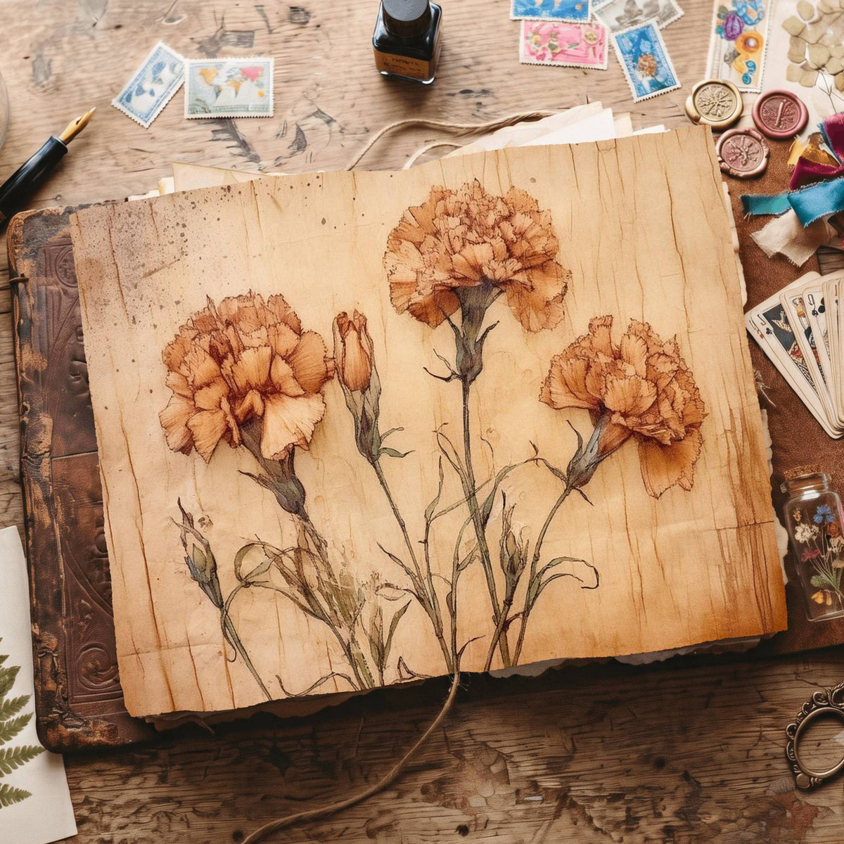 Autumn Carnations Digital Papers