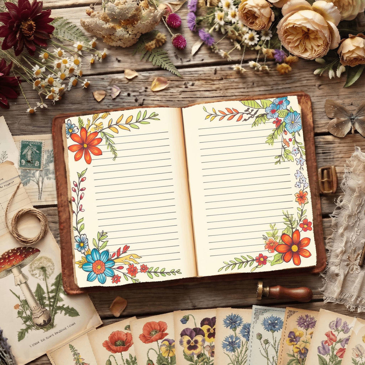 Lined Floral Digital Papers