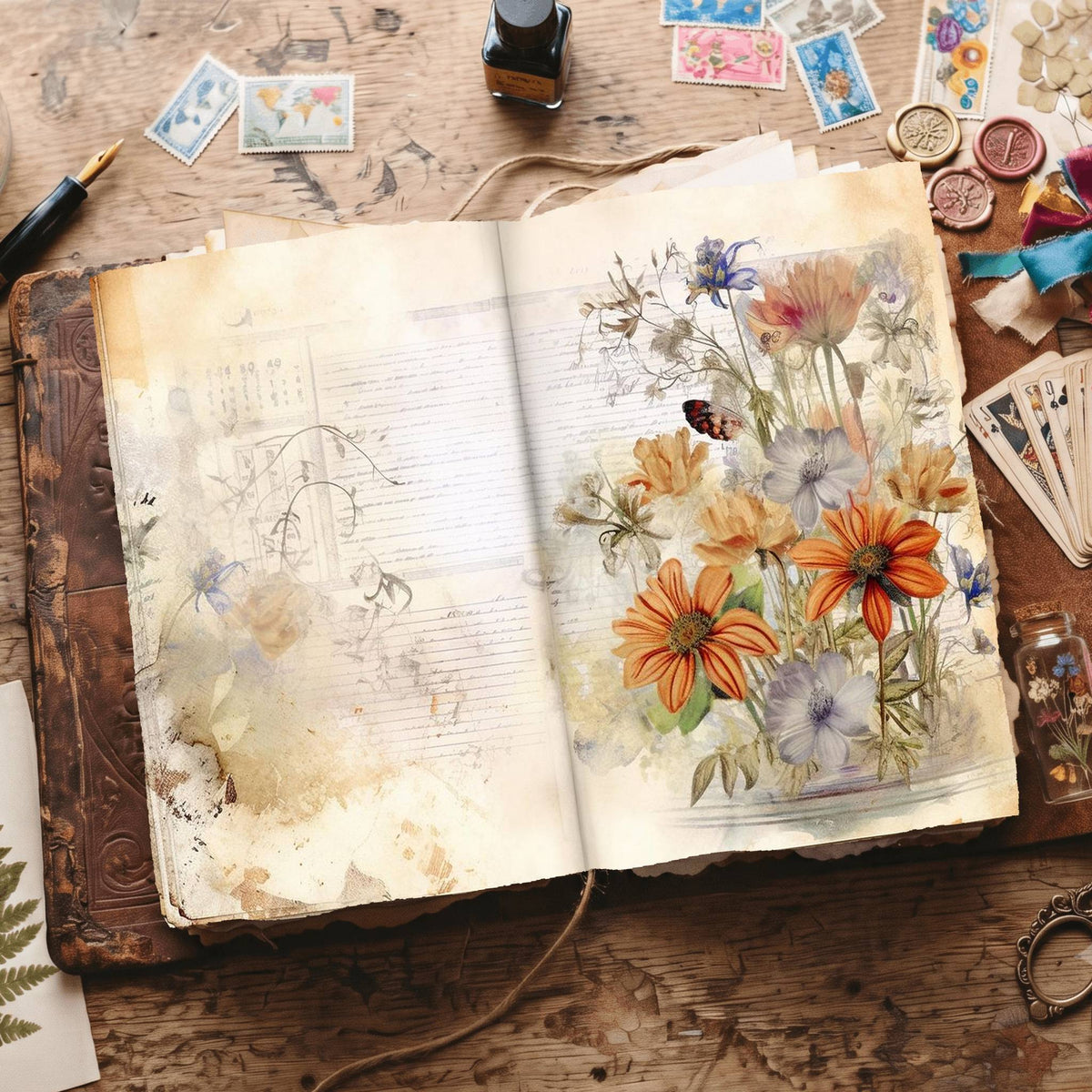 Lined Flower Digital Papers