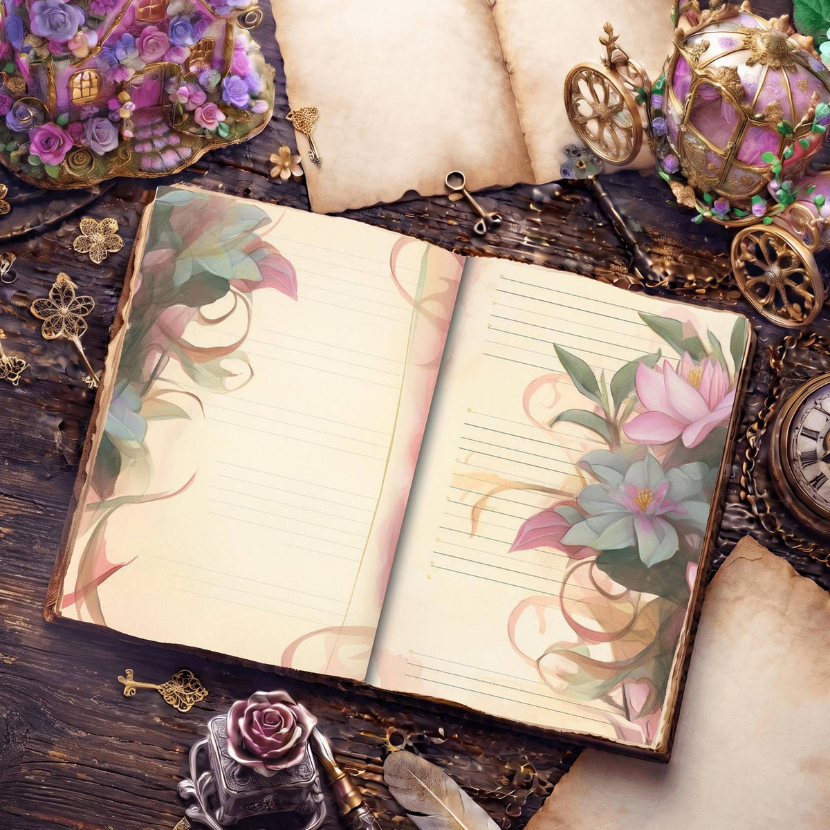 Lined Flower Digital Papers