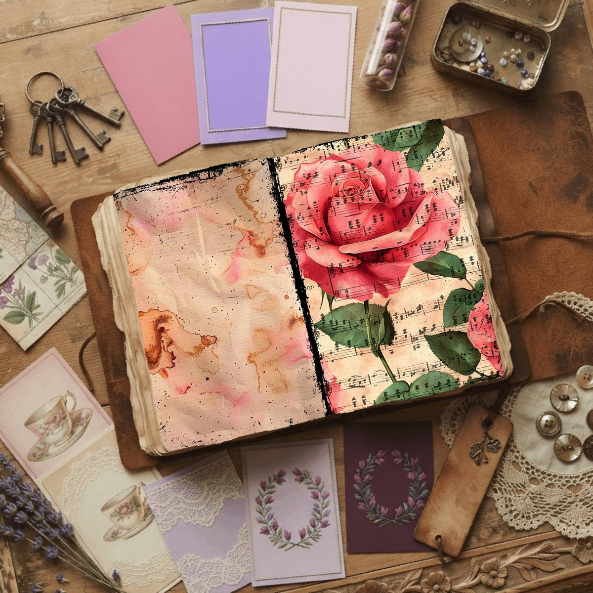 Rose printable junk journal paper, page preview 28