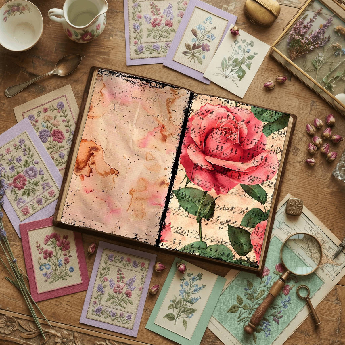 Rose printable junk journal paper, page preview 28