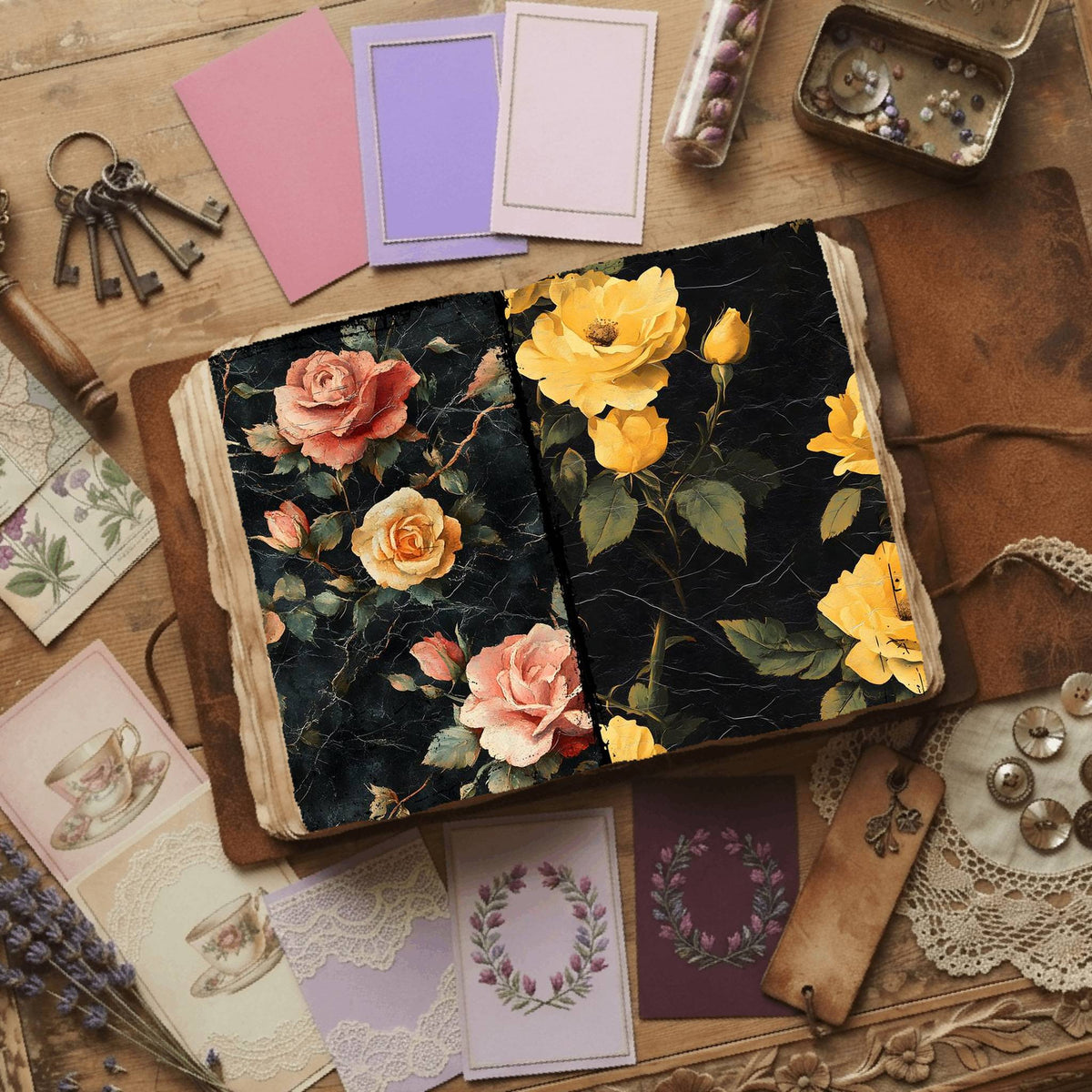 Rose printable junk journal paper, page preview 28