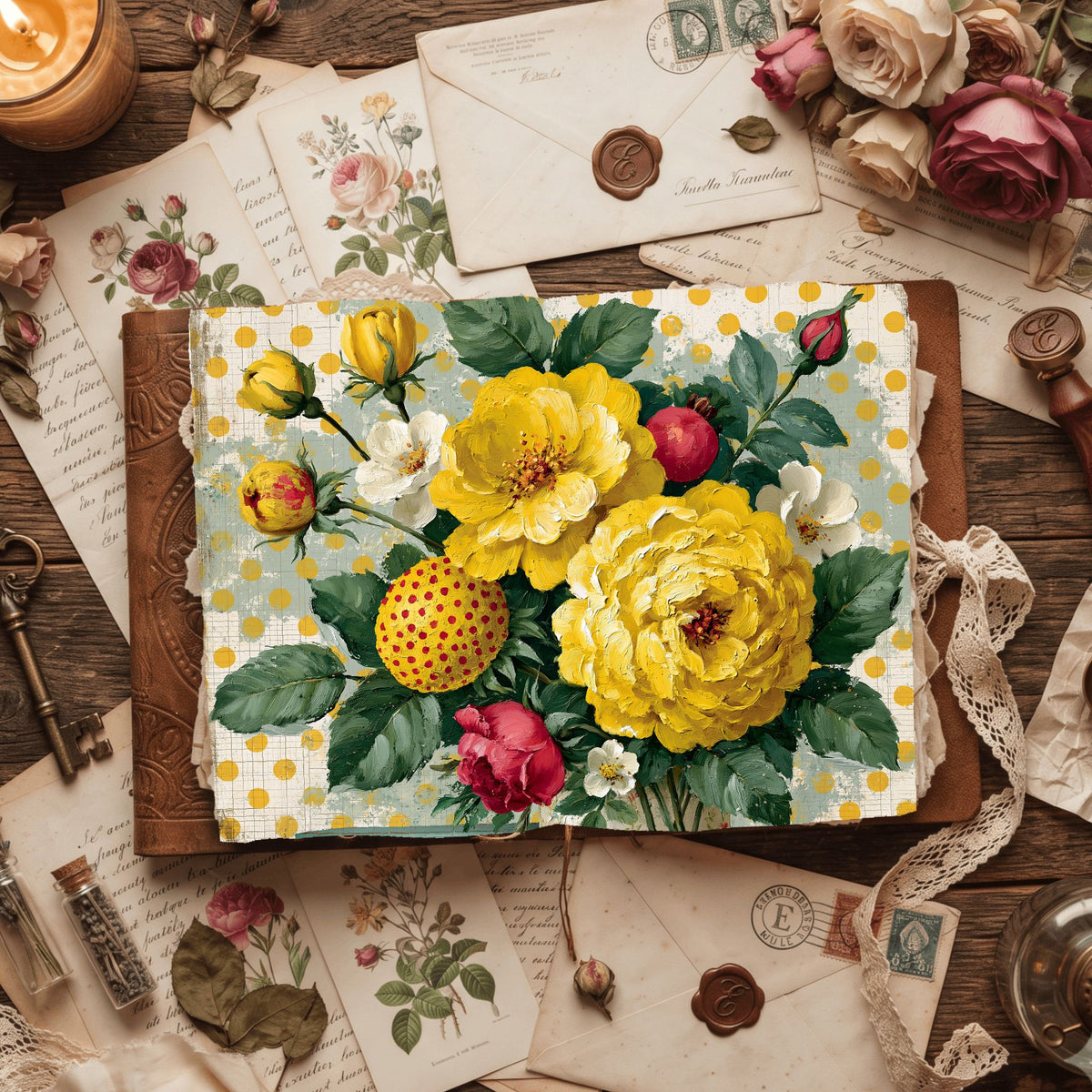 Bright Yellow Shabby Chic Journal Paper