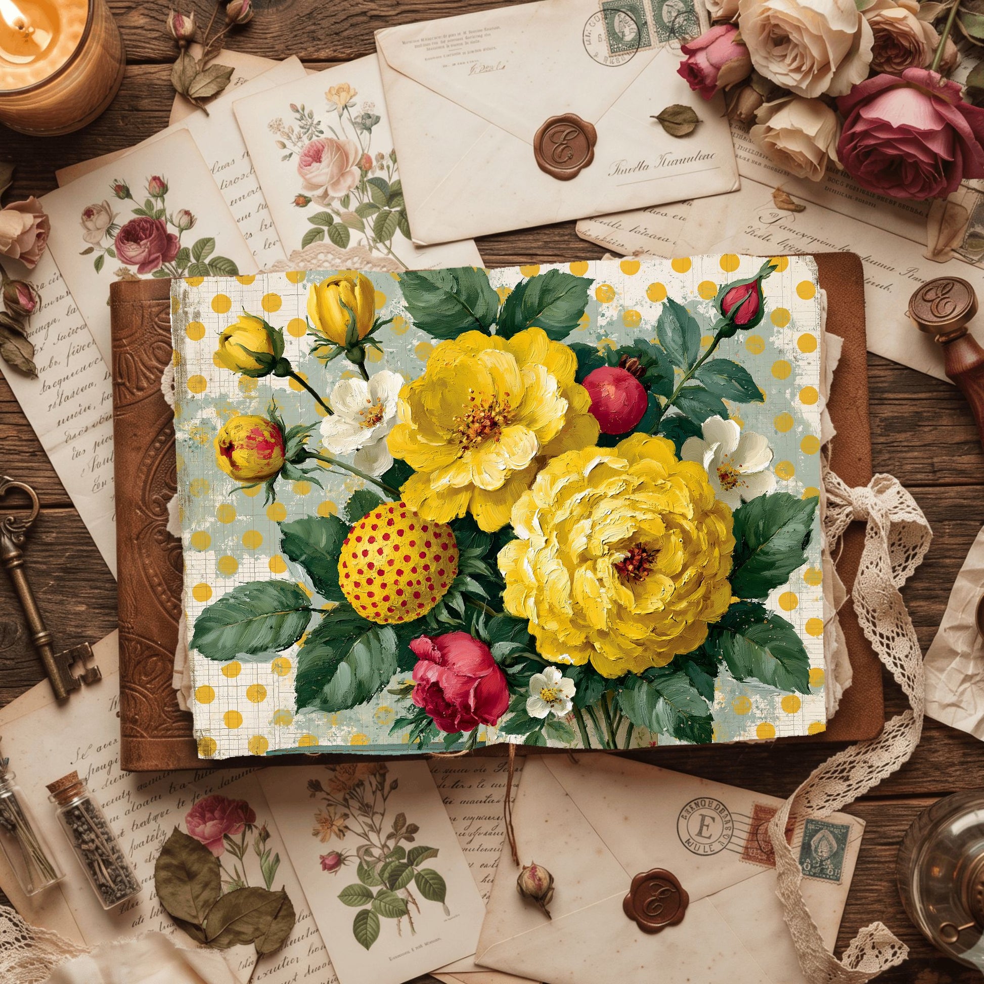 Bright Yellow Shabby Chic Journal Paper