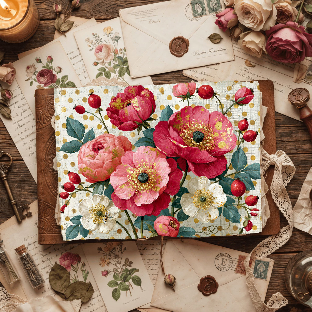 Pink & Gold Shabby Chic Journal Paper